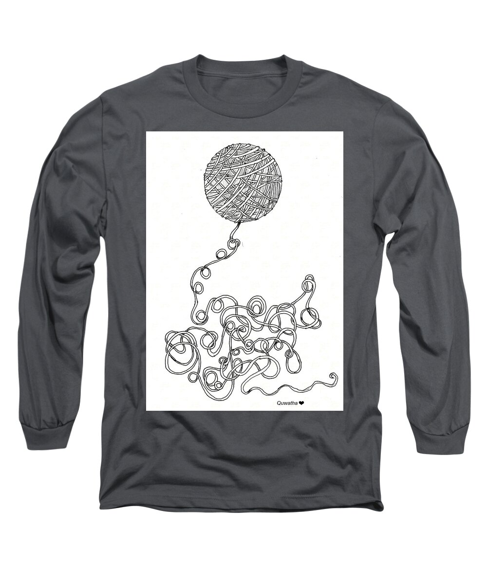 Energy Long Sleeve T-Shirt featuring the drawing String Energy 2 by Quwatha Valentine