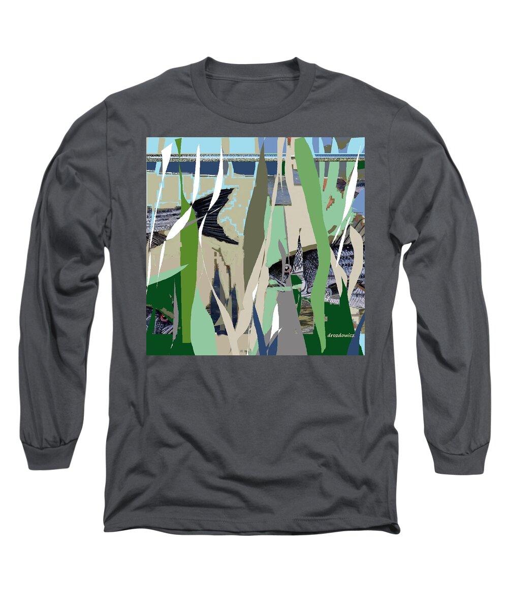 Fish Water Scape Fishibg Long Sleeve T-Shirt featuring the mixed media Striper by Andrew Drozdowicz