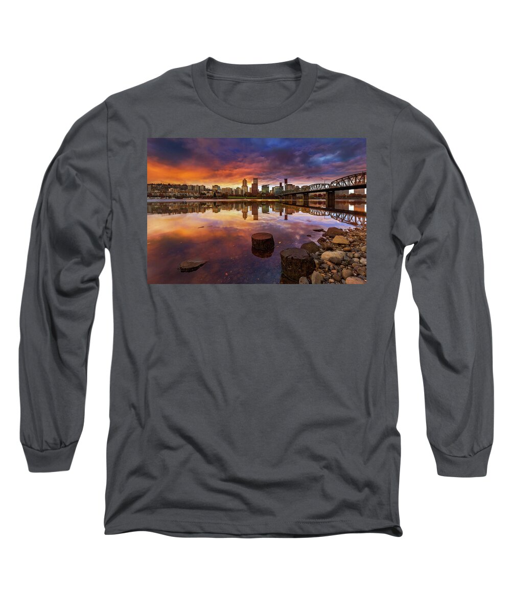 Sunset Long Sleeve T-Shirt featuring the photograph Stumptown Sunset by David Gn