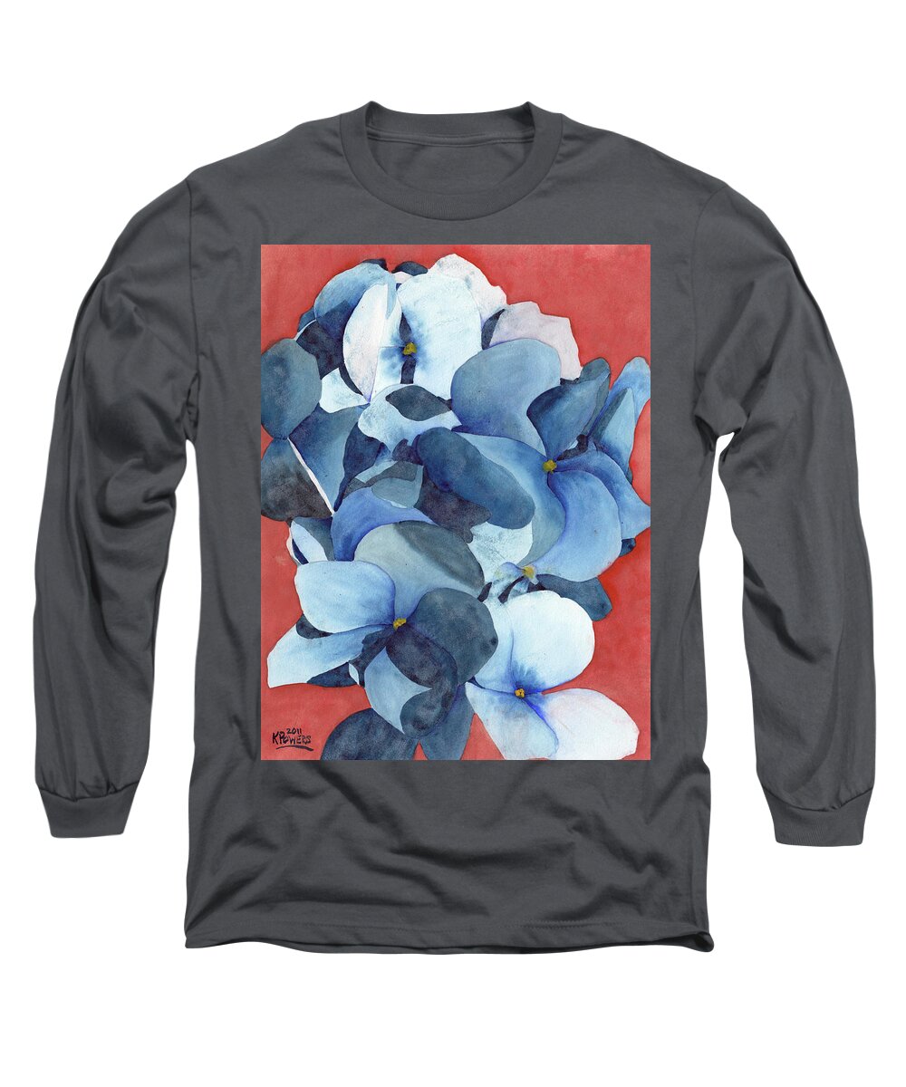 Hydrangea Long Sleeve T-Shirt featuring the painting Stylized Hydrangea by Ken Powers