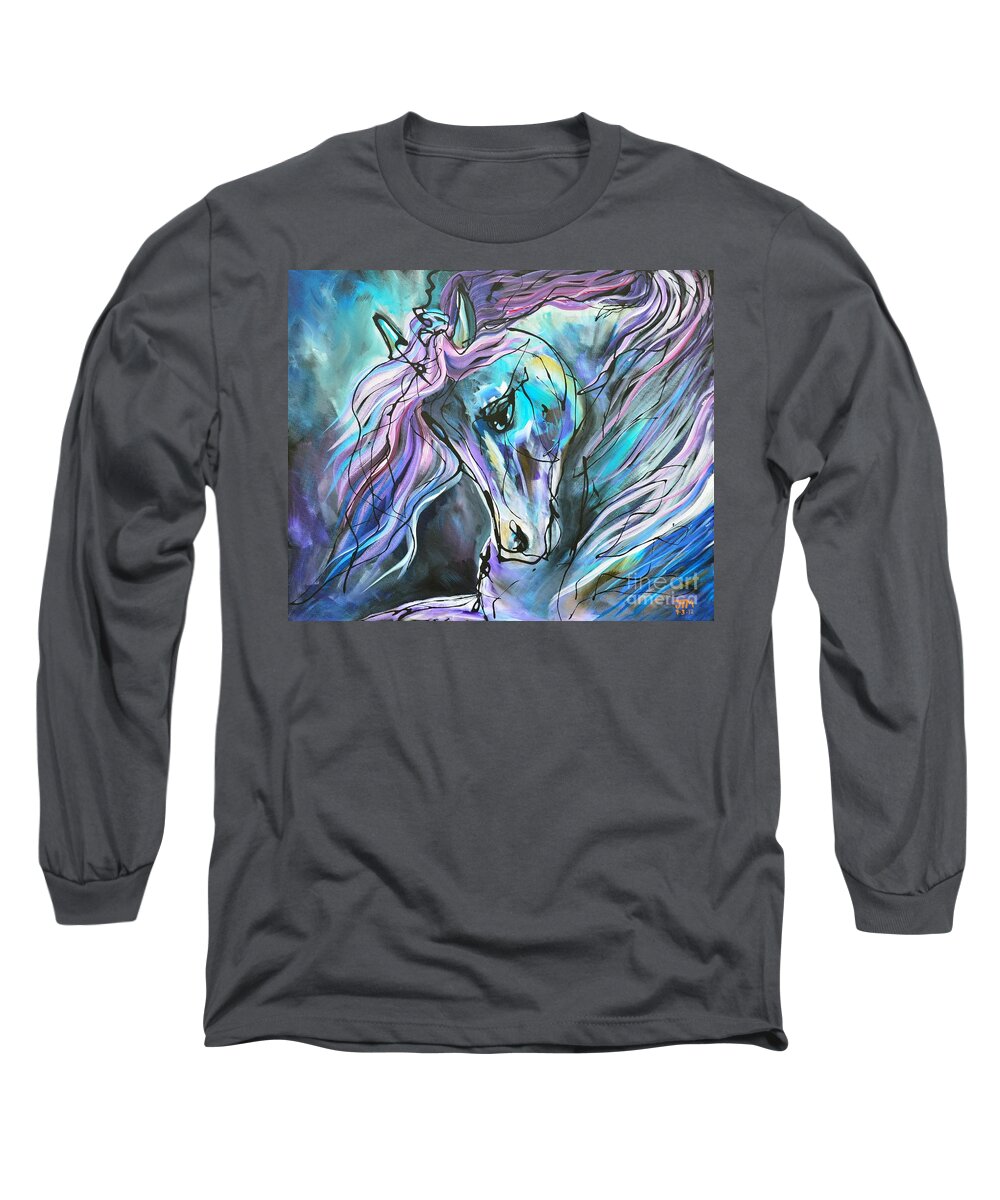 Horse Long Sleeve T-Shirt featuring the painting Suits Me to Swim by Jonelle T McCoy
