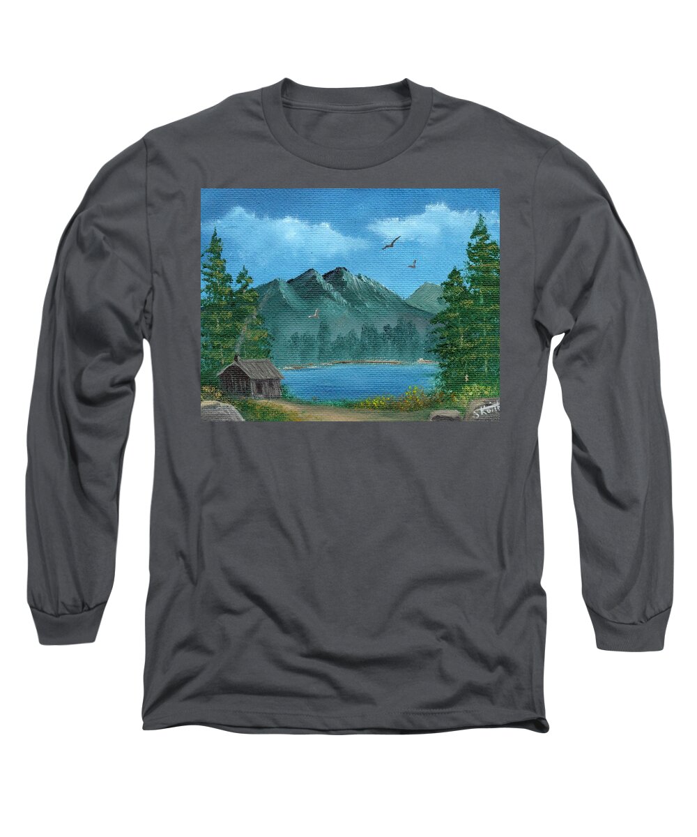 Landscape Long Sleeve T-Shirt featuring the painting Summer in the Mountains by Sheri Keith