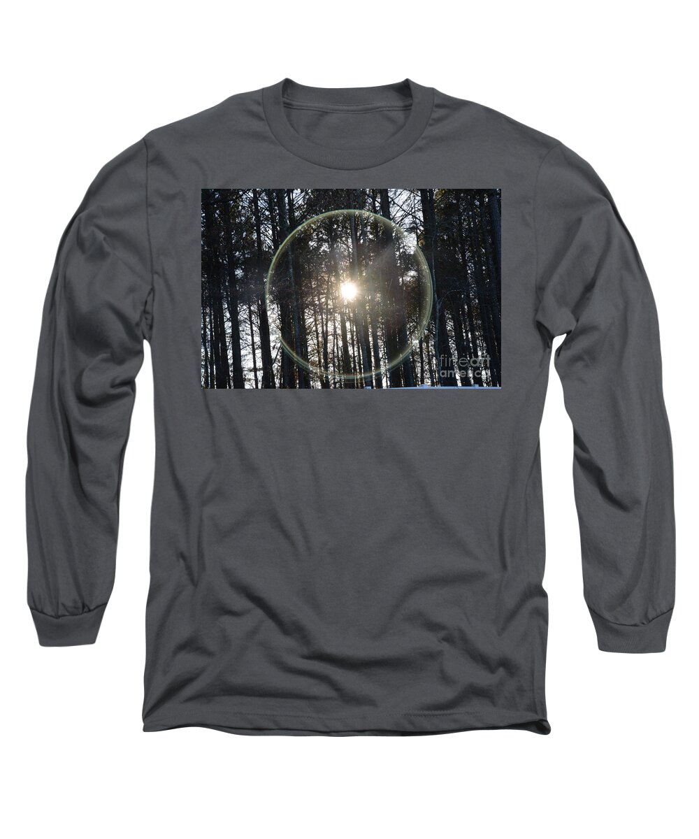 Adrian-deleon Long Sleeve T-Shirt featuring the photograph Sun or Lens Flare in between the woods -Georgia by Adrian De Leon Art and Photography