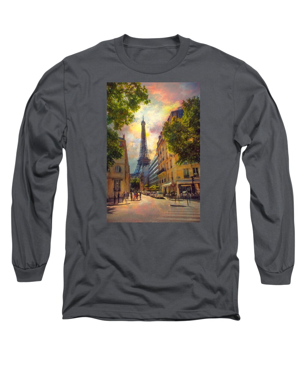 Paris Long Sleeve T-Shirt featuring the photograph Sun Setting by John Rivera