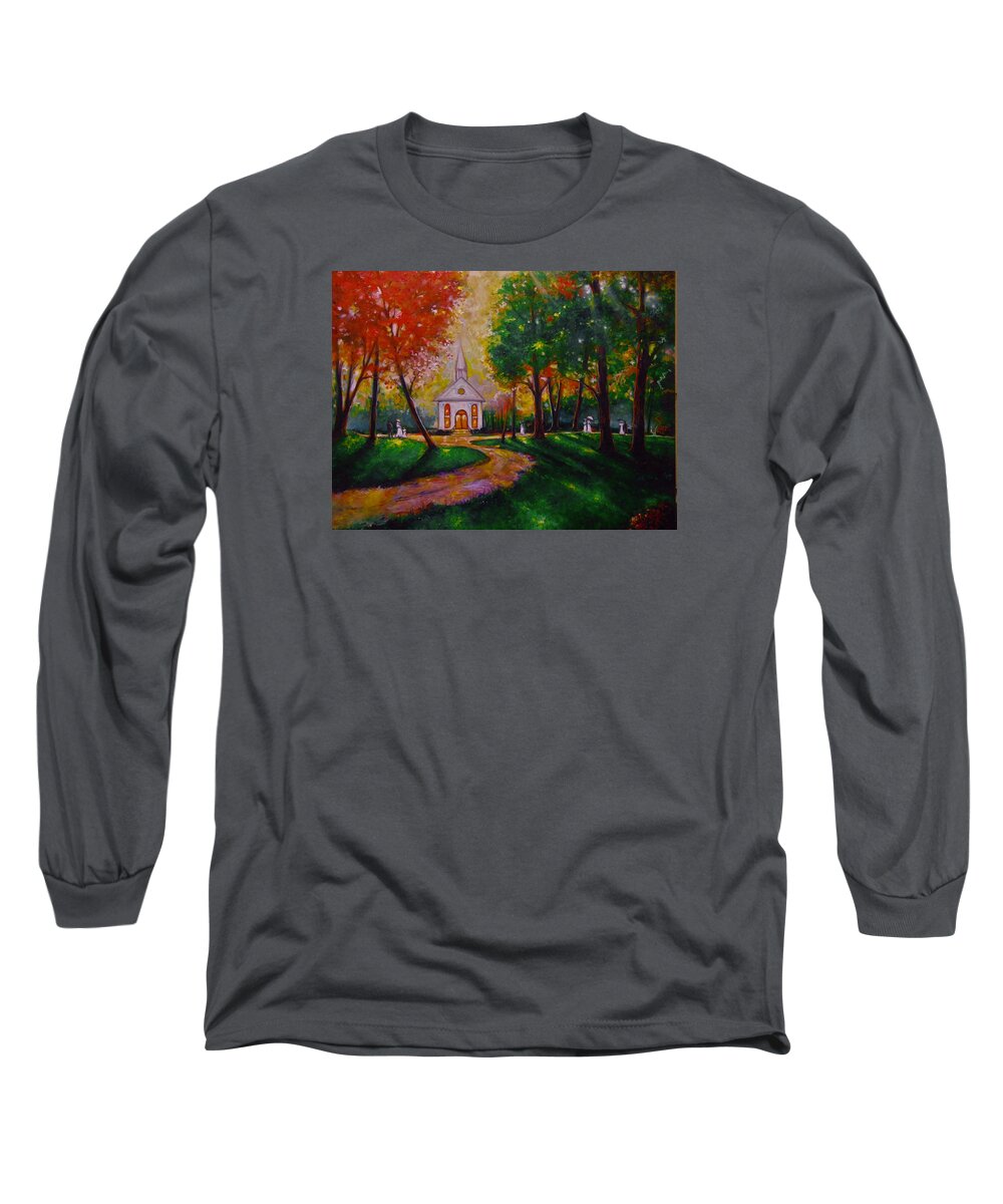 Landscape Long Sleeve T-Shirt featuring the painting Sunday School by Emery Franklin
