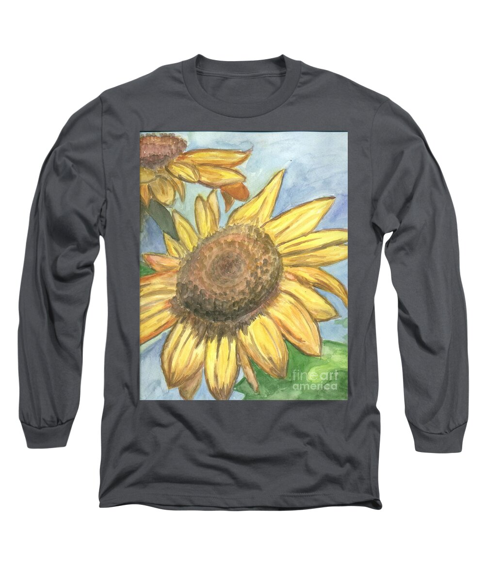 Daisy Long Sleeve T-Shirt featuring the painting Sunflowers by Jacqueline Athmann