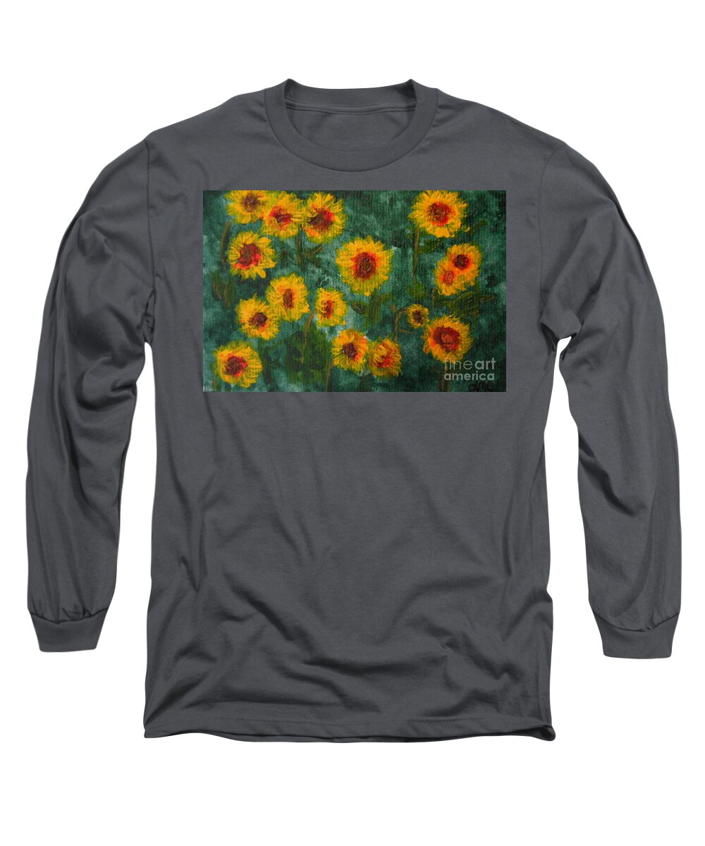 Acrylic Long Sleeve T-Shirt featuring the painting Sunflowers by Lynne Reichhart