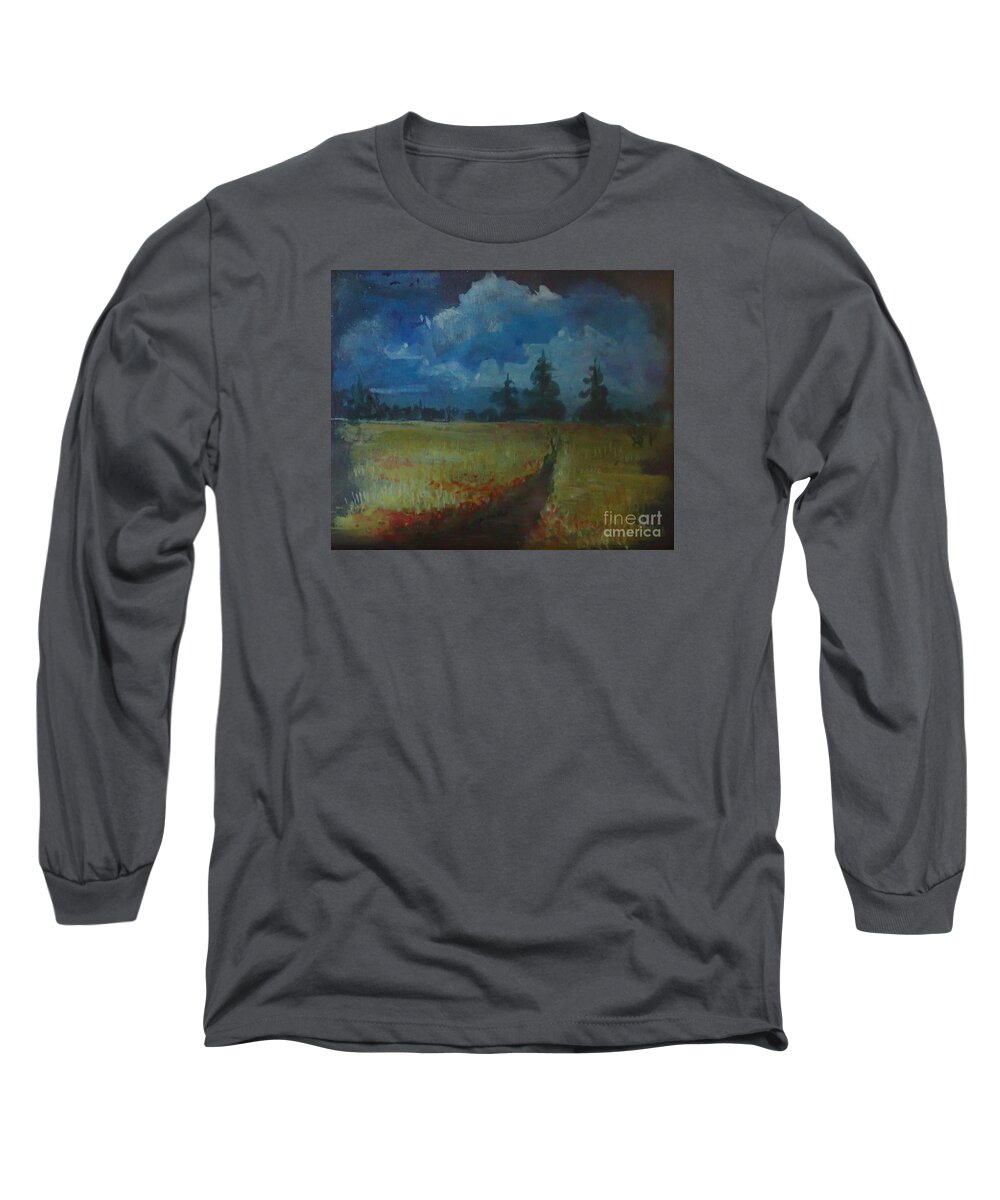 Trees Long Sleeve T-Shirt featuring the painting Sunny Field by Christina Verdgeline
