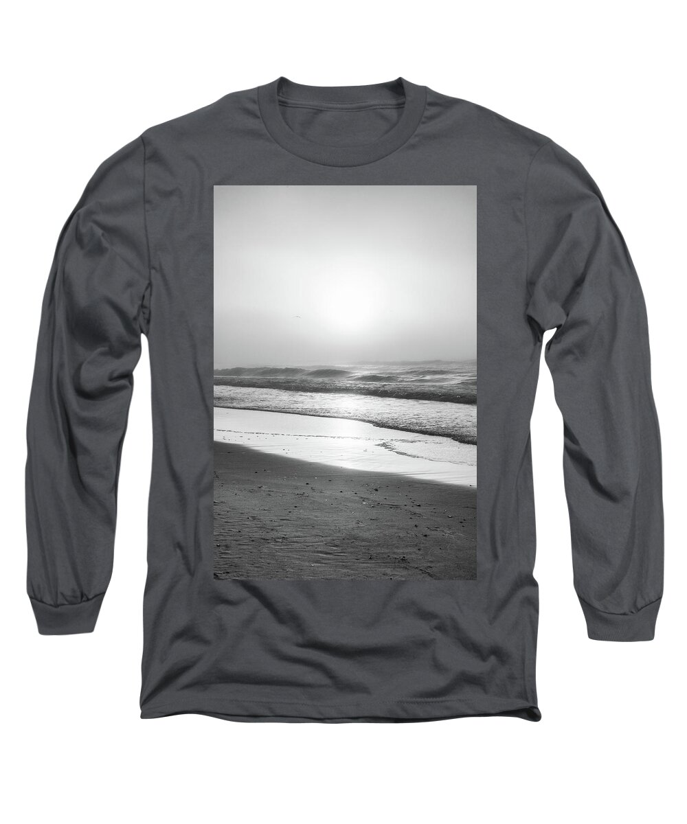 Beach Long Sleeve T-Shirt featuring the photograph Sunrise at Beach Black and White by John McGraw