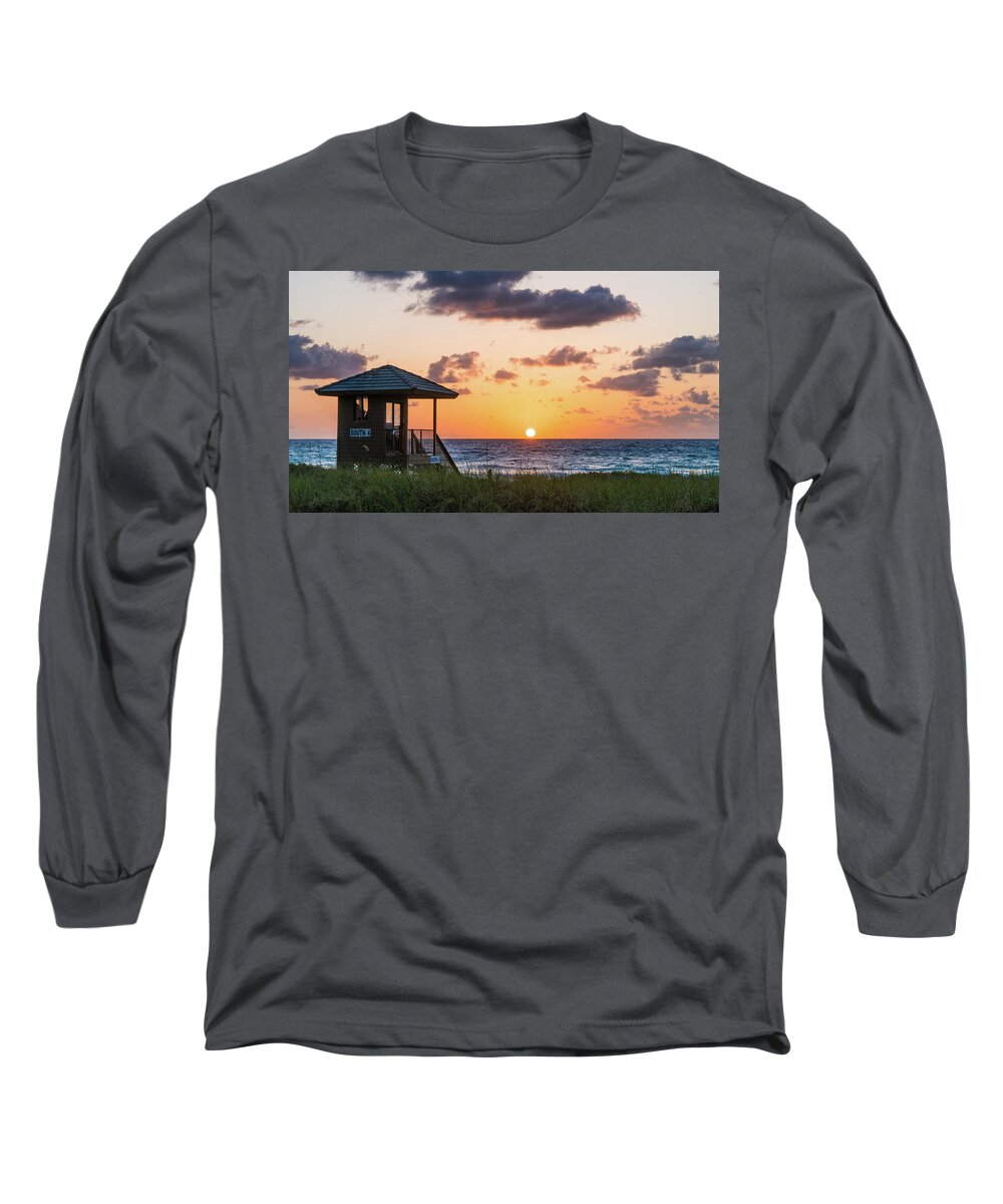 Florida Long Sleeve T-Shirt featuring the photograph Sunrise Lifeguard Station Dunes Delray Beach Florida by Lawrence S Richardson Jr