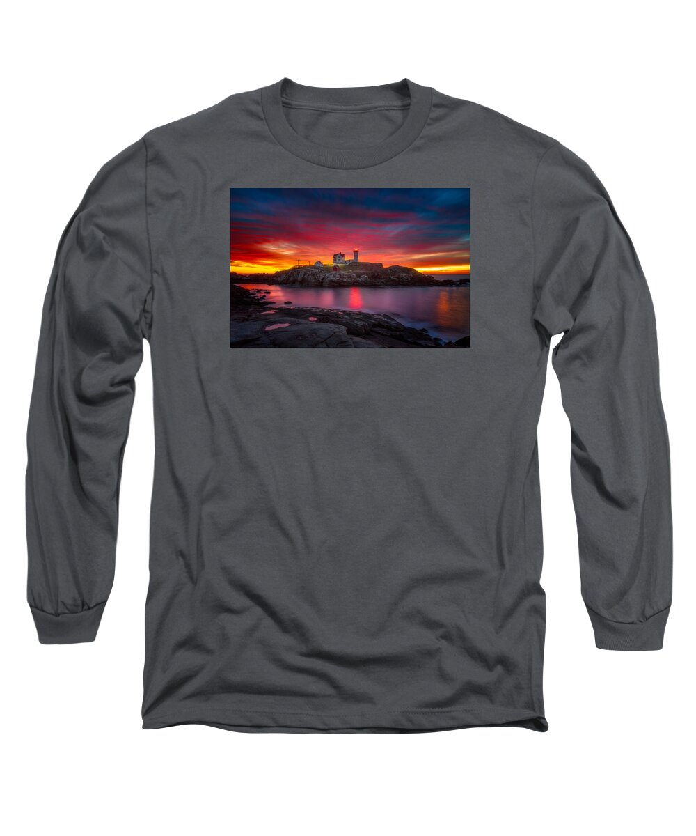 Sunrise Long Sleeve T-Shirt featuring the photograph Sunrise over Nubble Light by Darren White