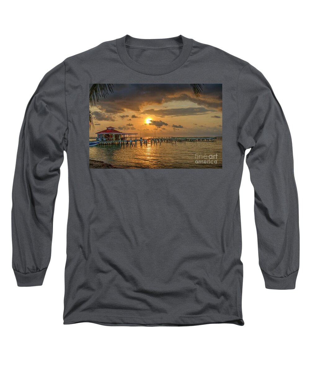 Sunrise Pier Long Sleeve T-Shirt featuring the photograph Sunrise Pier over Water by David Zanzinger
