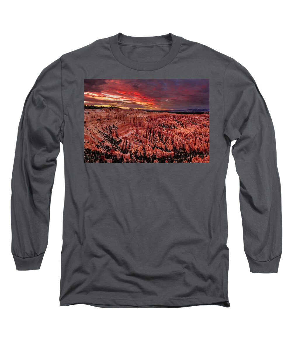 Blue Long Sleeve T-Shirt featuring the photograph Sunset Clouds Over Bryce Canyon by John Hight