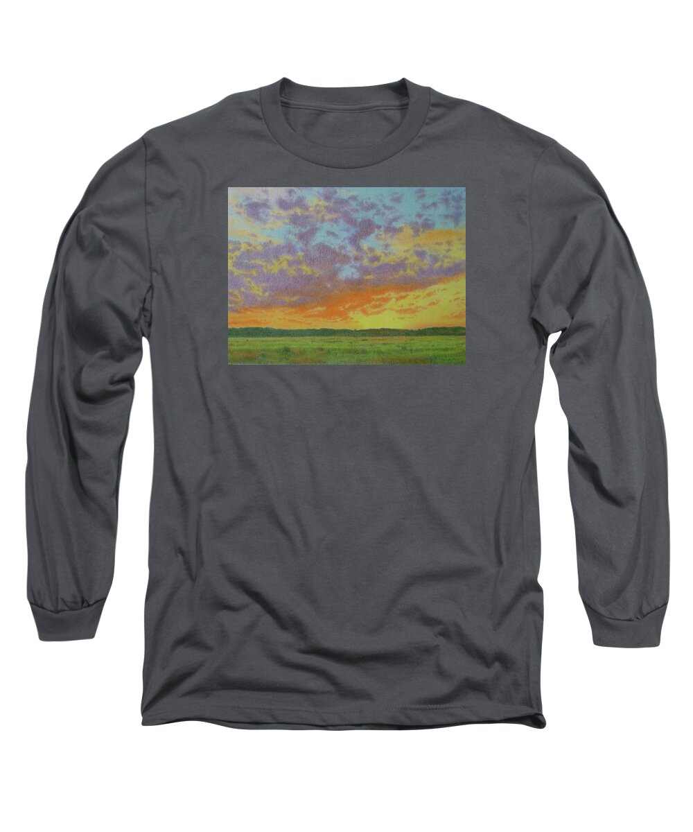 Montana Landscapes Long Sleeve T-Shirt featuring the pastel Sunset near Miles City by Cris Fulton