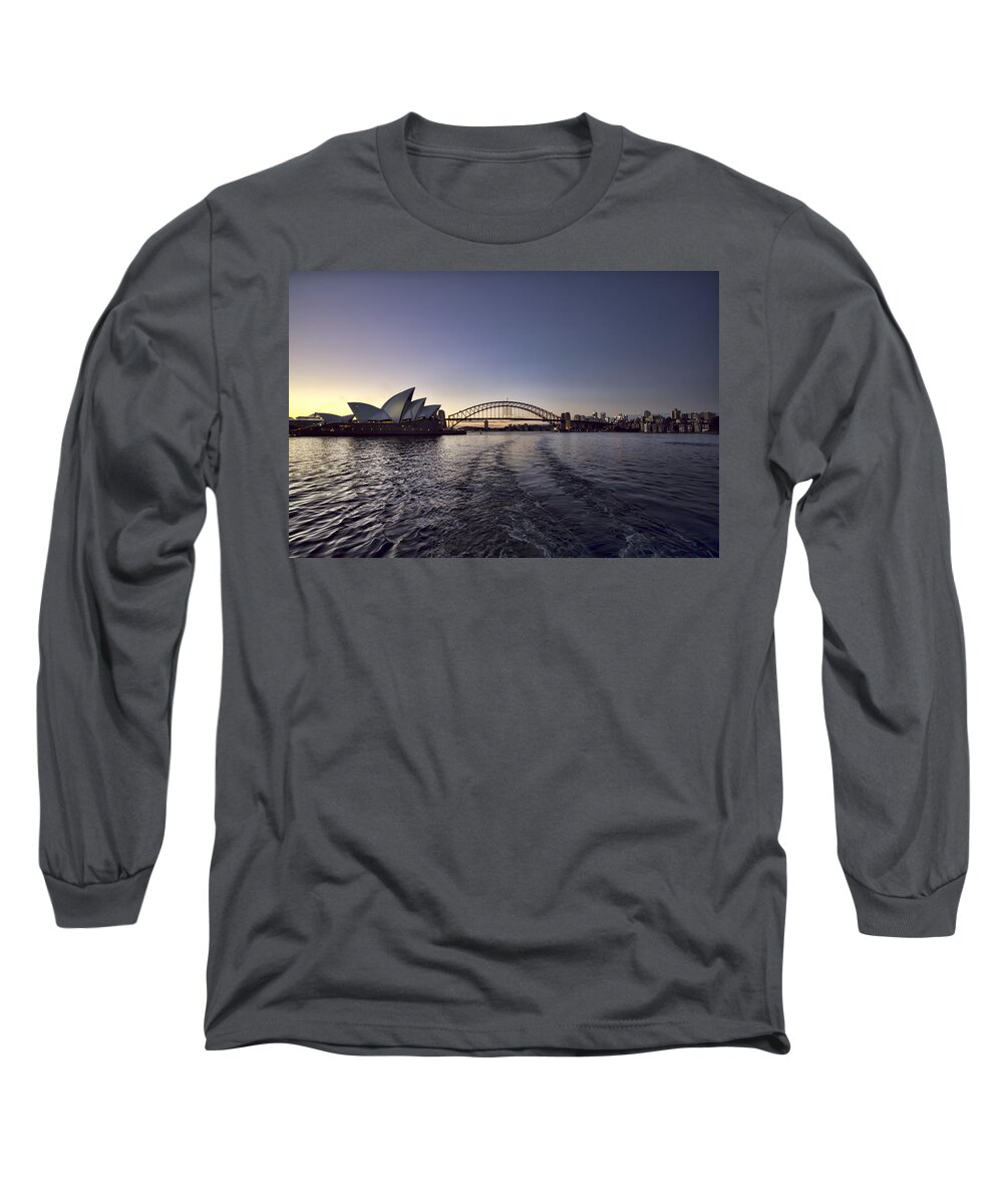 Sunset Long Sleeve T-Shirt featuring the photograph Sunset over Sydney Harbor Bridge and Sydney Opera House by Douglas Barnard