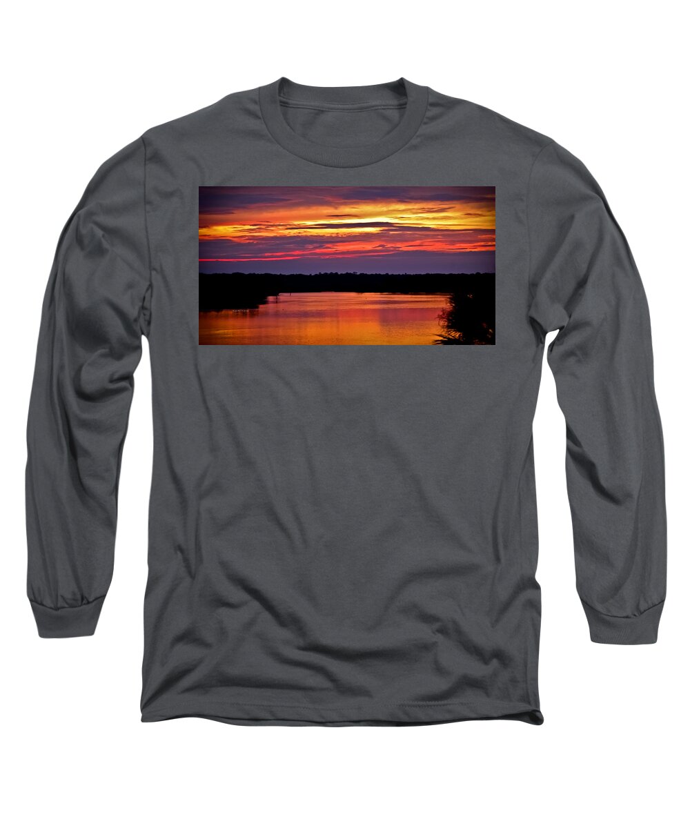 Tomoka River Long Sleeve T-Shirt featuring the photograph Sunset Over the Tomoka by DigiArt Diaries by Vicky B Fuller