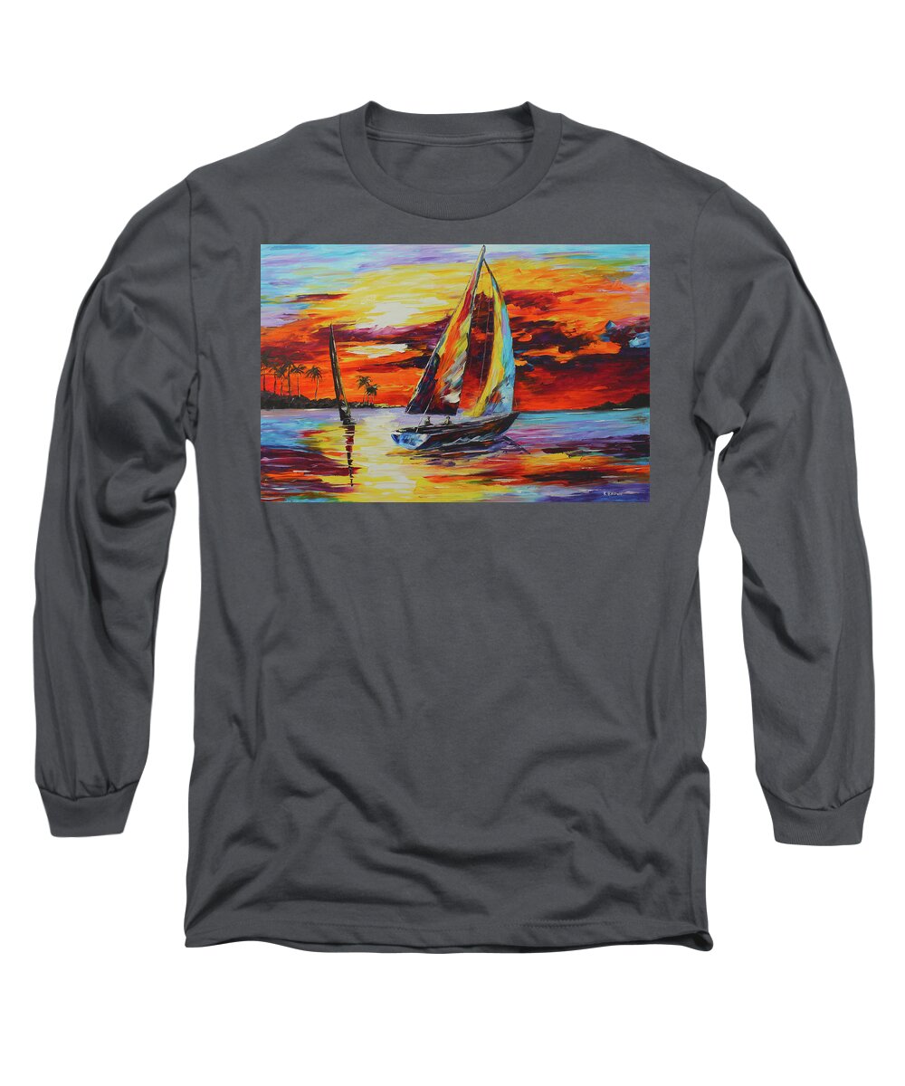 Caribbean House Long Sleeve T-Shirt featuring the painting Sunset Sail by Kevin Brown