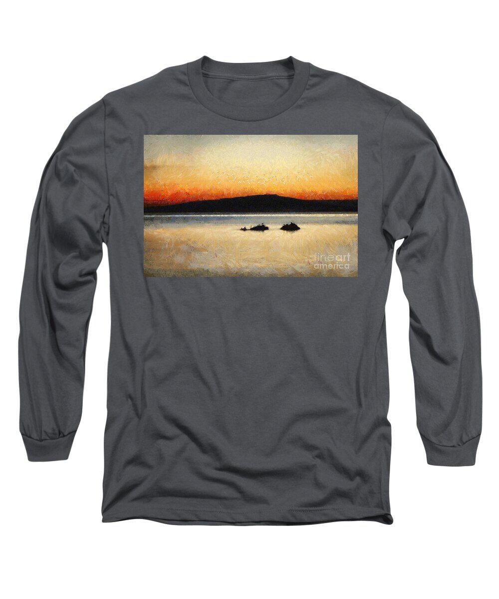 Art Long Sleeve T-Shirt featuring the painting Sunset Seascape by Dimitar Hristov