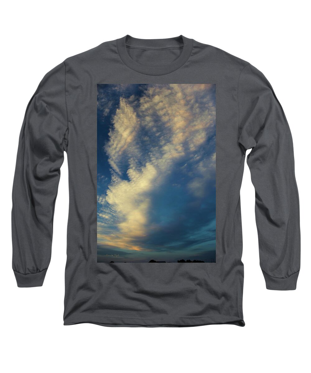 Clouds Long Sleeve T-Shirt featuring the photograph Sunset Stack by Karen Slagle