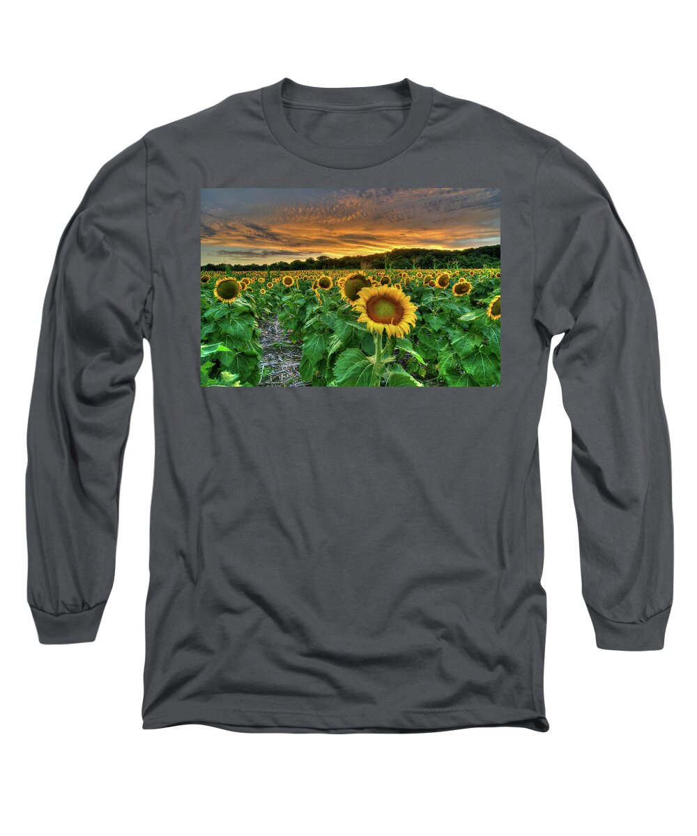 Sunset Long Sleeve T-Shirt featuring the photograph Sunset Sunflowers by Steve Stuller