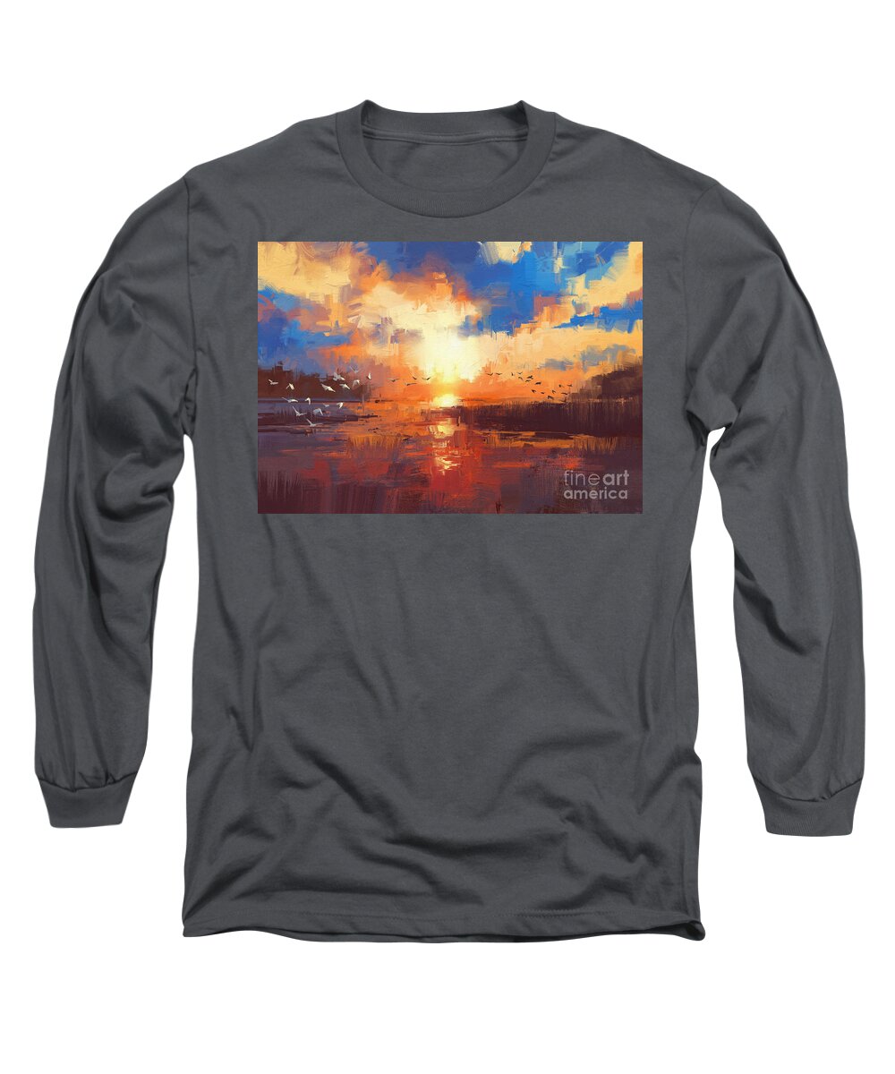 Art Long Sleeve T-Shirt featuring the painting Sunset by Tithi Luadthong