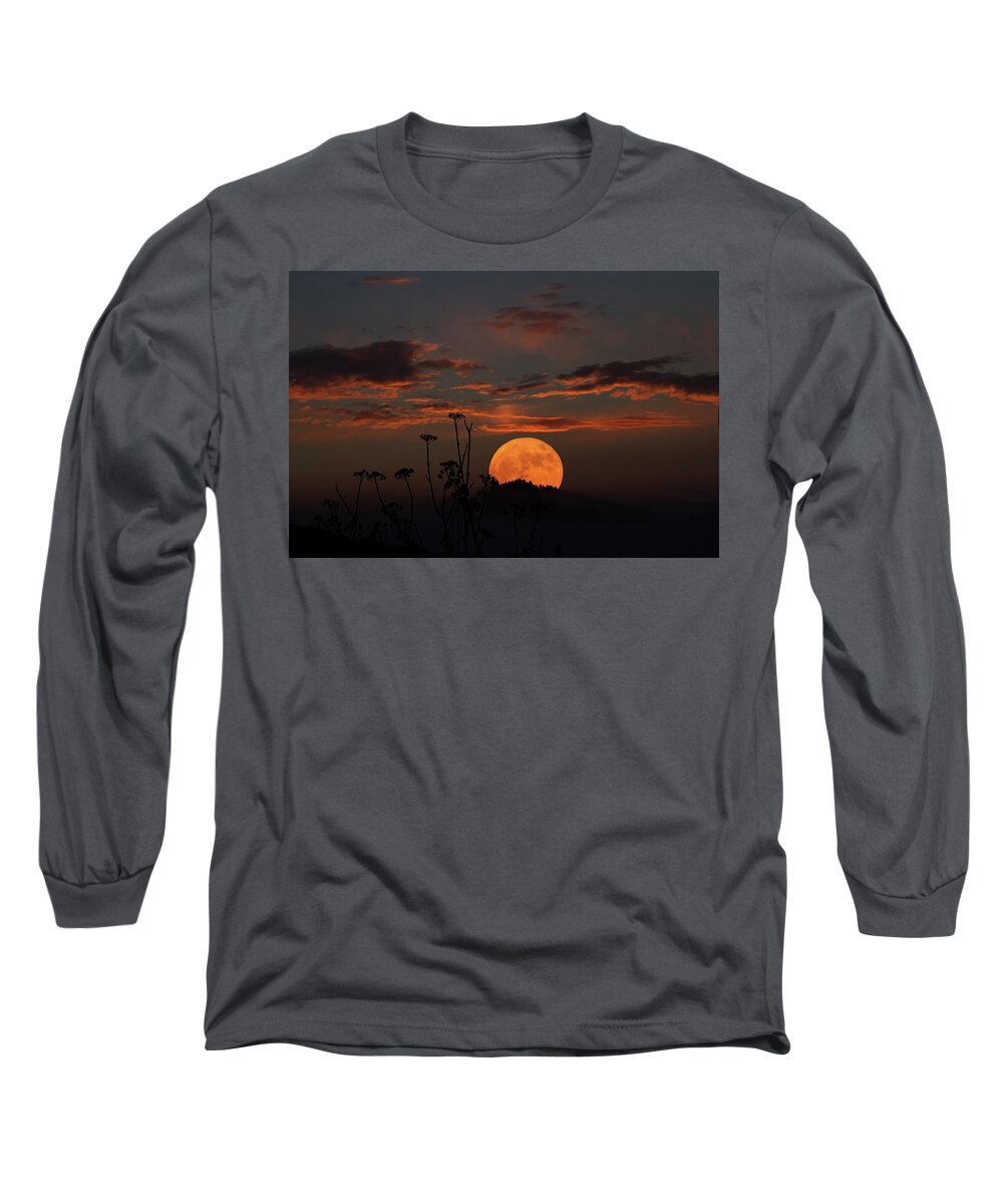 Moon Long Sleeve T-Shirt featuring the photograph Super Moon and Silhouettes by John Haldane