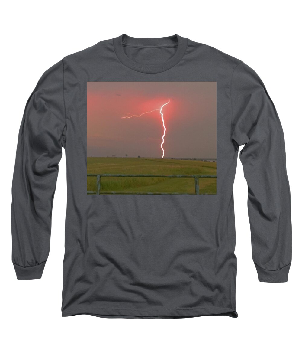 Kansas Long Sleeve T-Shirt featuring the photograph Superbolt on the Prairie by Michael Oceanofwisdom Bidwell