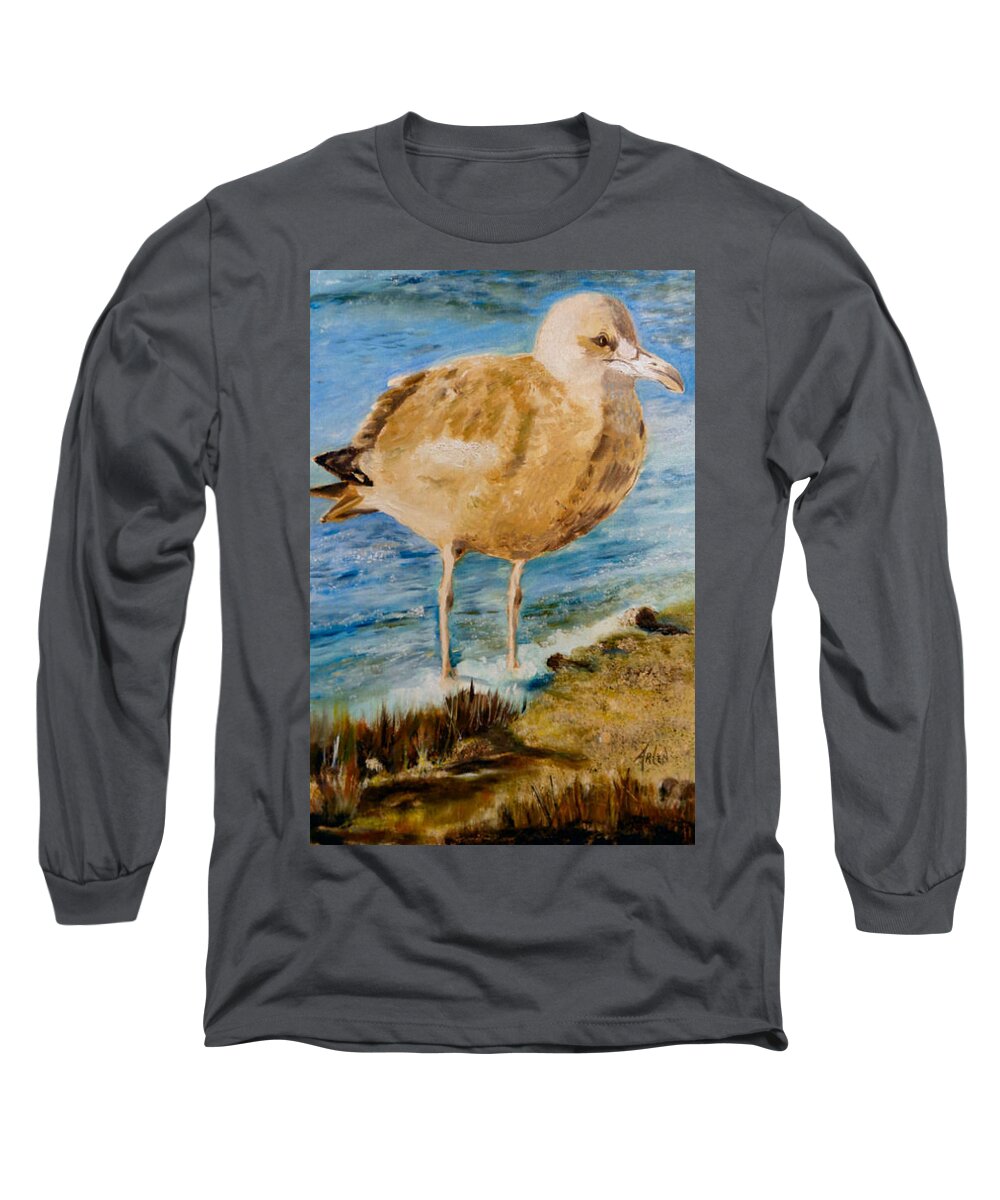 Seabird Long Sleeve T-Shirt featuring the painting Sweet Gull Chick by Arlen Avernian - Thorensen