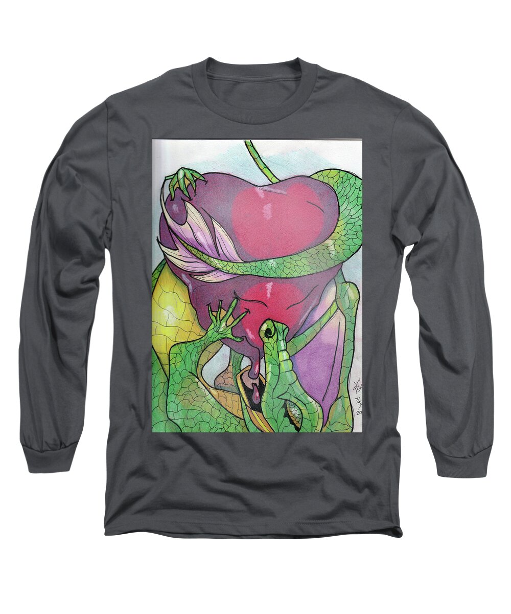 Dragon Long Sleeve T-Shirt featuring the drawing Sweetheart by Loretta Nash