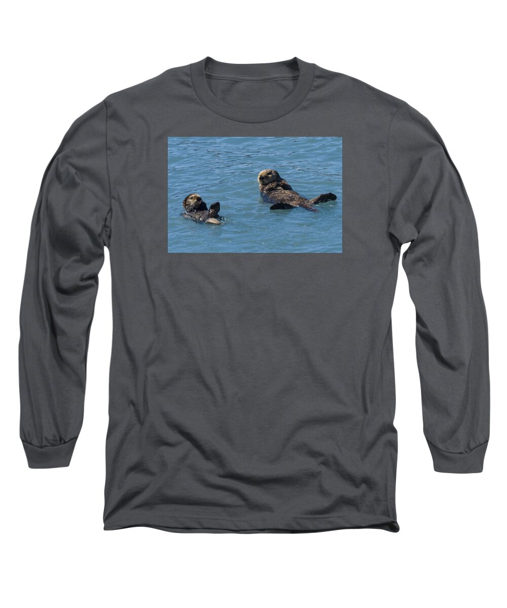 Wildlife. Sea Otter Long Sleeve T-Shirt featuring the photograph Swimming Lesson by Harold Piskiel