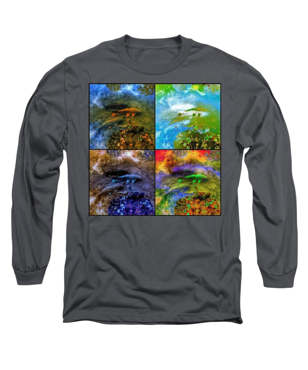 Koi Long Sleeve T-Shirt featuring the photograph Swimming Through a Starry Sky by Nick Heap