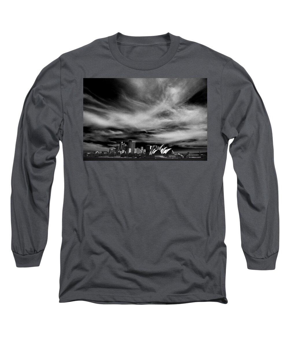 Sydney Long Sleeve T-Shirt featuring the photograph Sydney skyline with dramatic sky by Sheila Smart Fine Art Photography