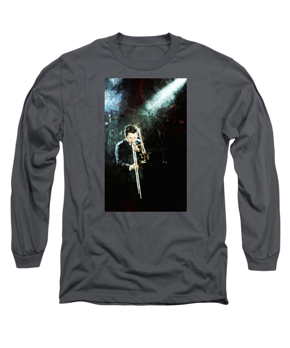 Jazz Long Sleeve T-Shirt featuring the digital art T-Boner by Cameron Wood