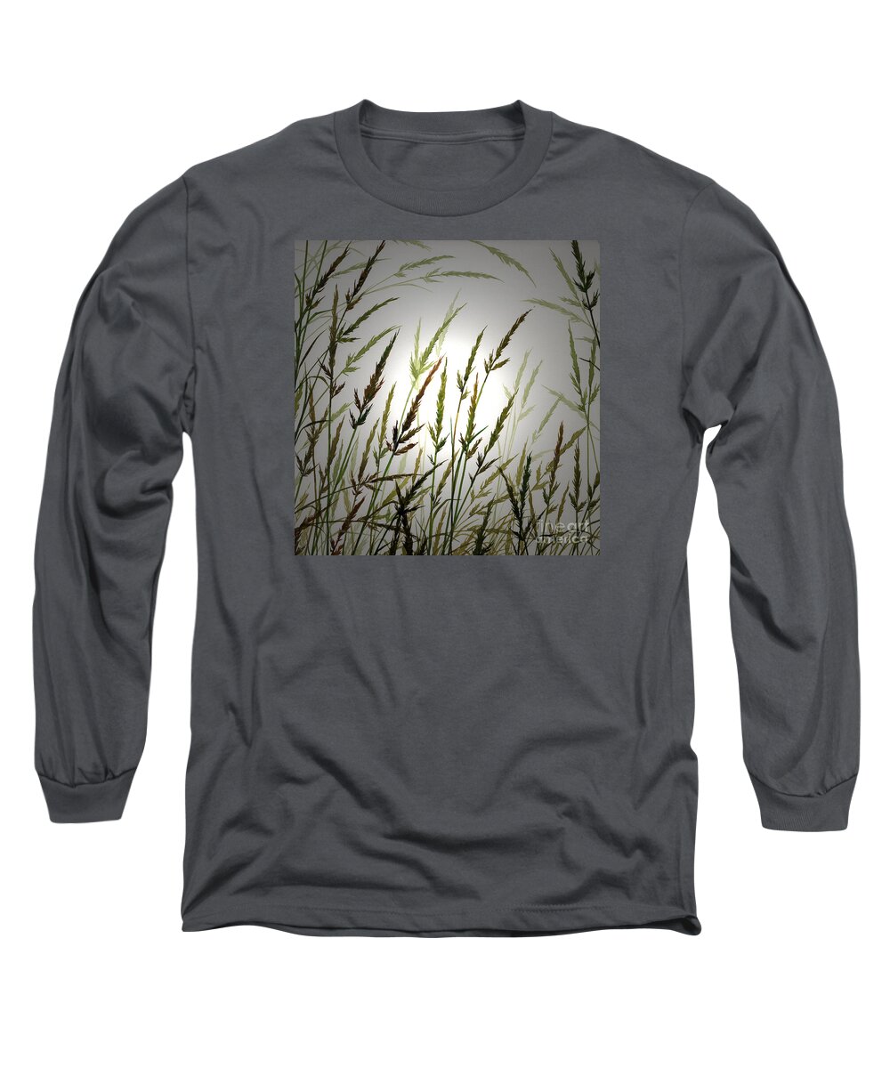 Sunlight Long Sleeve T-Shirt featuring the digital art Tall Grass and Sunlight by James Williamson