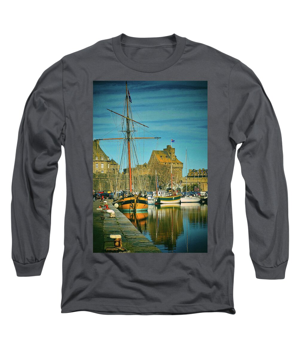 Vauban Bassin Long Sleeve T-Shirt featuring the photograph Tall Ship in Saint Malo by Elf EVANS