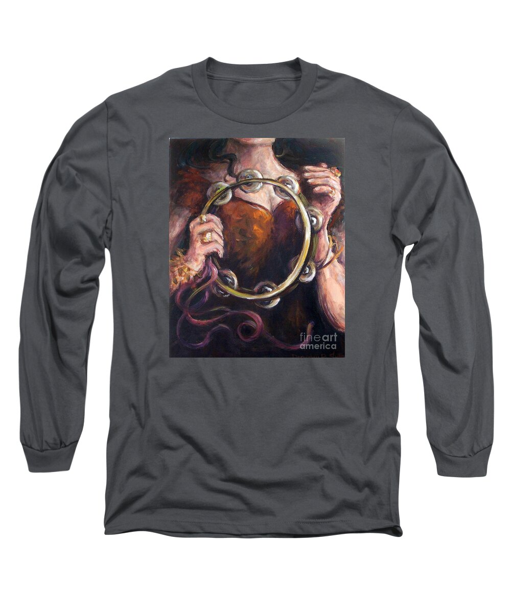 Musical Instruments Long Sleeve T-Shirt featuring the painting Tambourine by Deborah Smith
