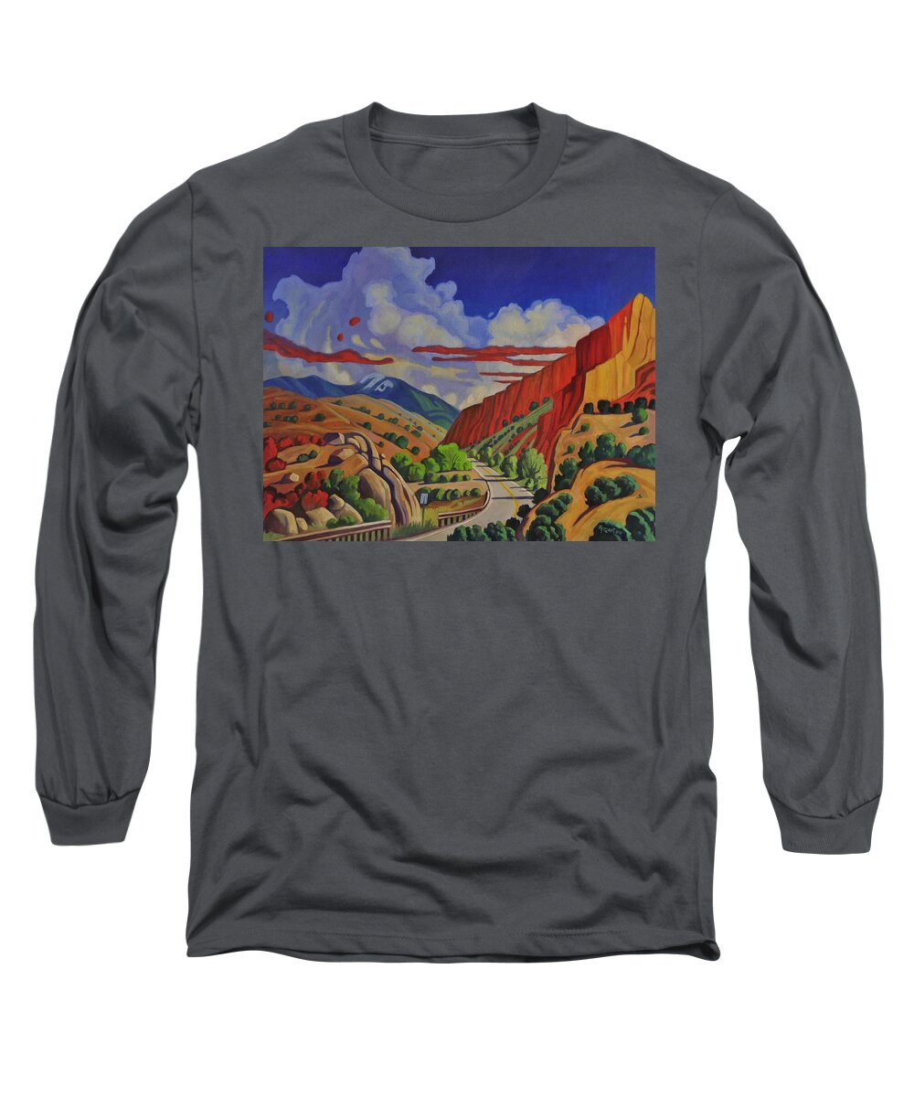 Taos Long Sleeve T-Shirt featuring the painting Taos Gorge Journey by Art West