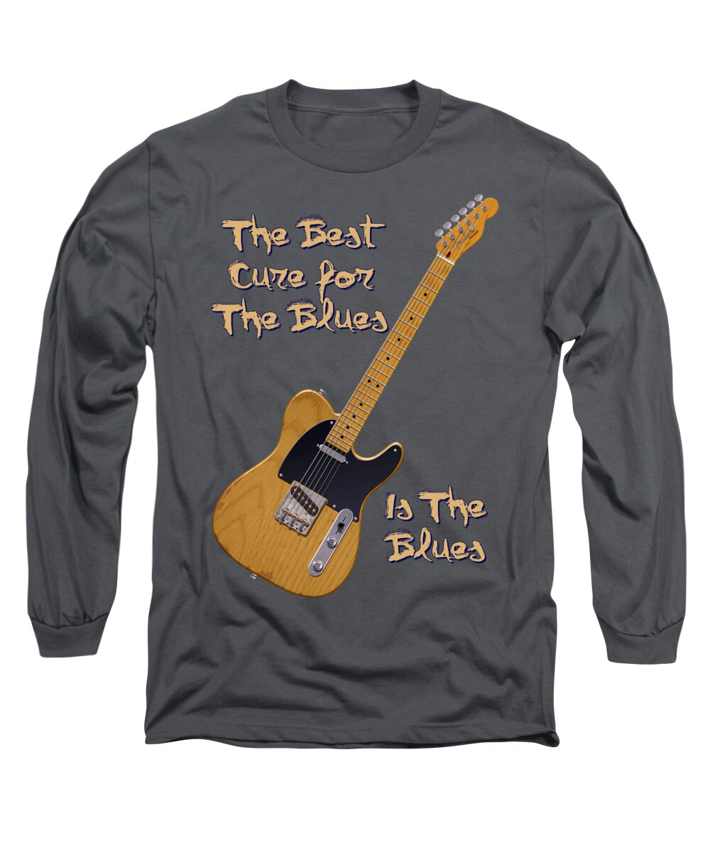 Blues Long Sleeve T-Shirt featuring the digital art Tele Blues Cure by WB Johnston