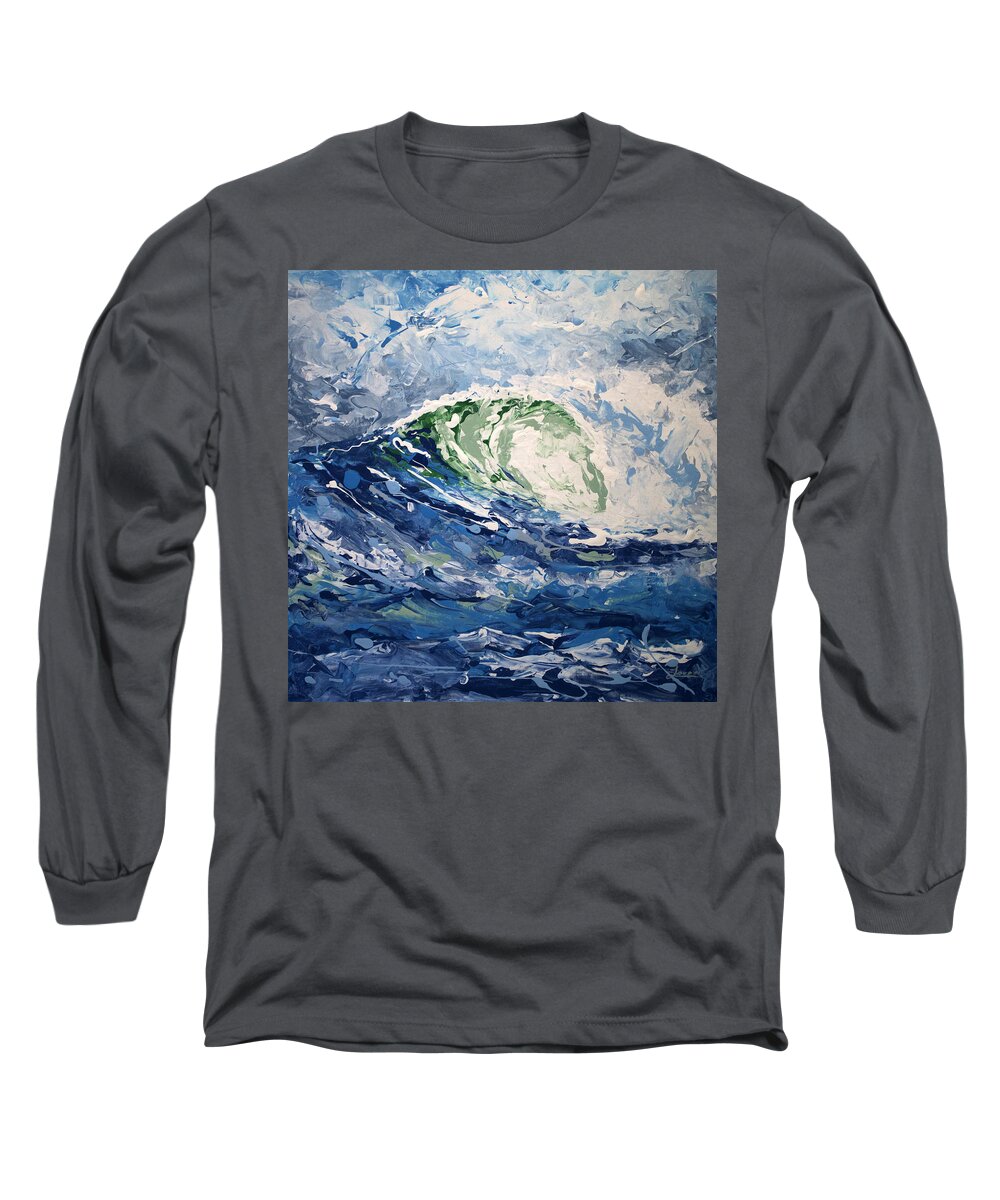 Wave Art Long Sleeve T-Shirt featuring the painting Tempest Abstract by William Love