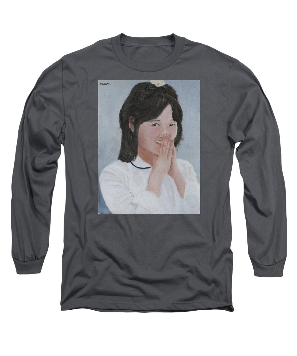 Portrait Long Sleeve T-Shirt featuring the painting Tender smile by Masami Iida