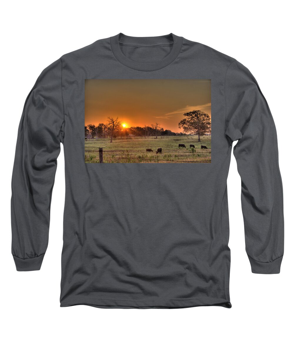 Texas Cattle Ranch Long Sleeve T-Shirt featuring the photograph Texas Sunrise by Barry Jones