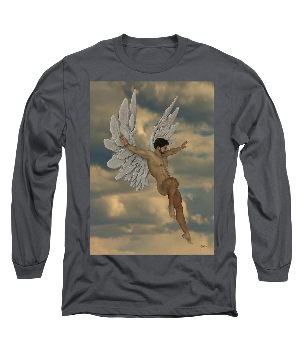 Fine Art Nude Long Sleeve T-Shirt featuring the digital art The archangel Uriel by Joaquin Abella