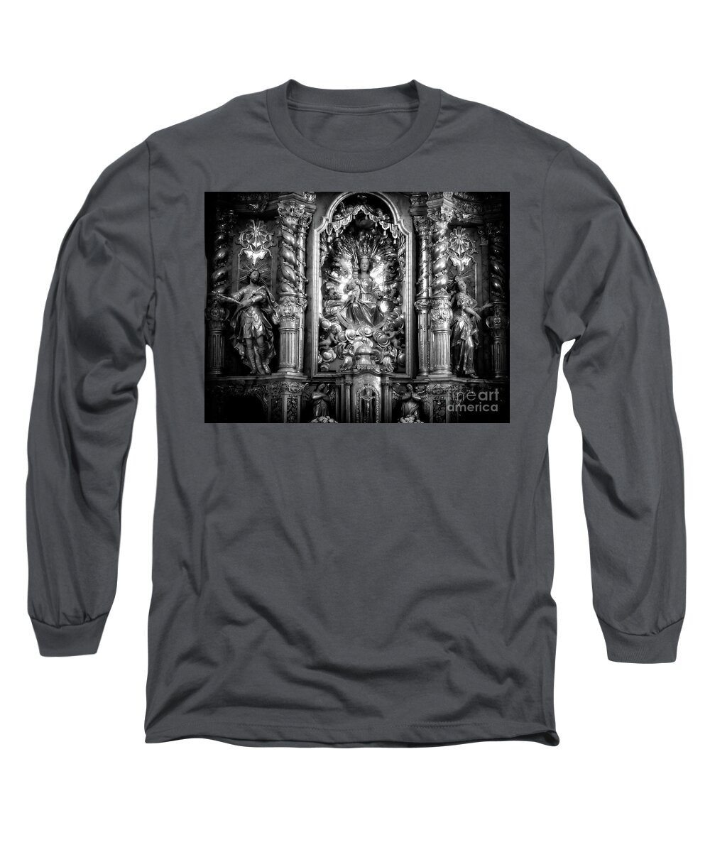 B&w Long Sleeve T-Shirt featuring the photograph The Assumption of Mary Pilgrimage Church by Fran Woods