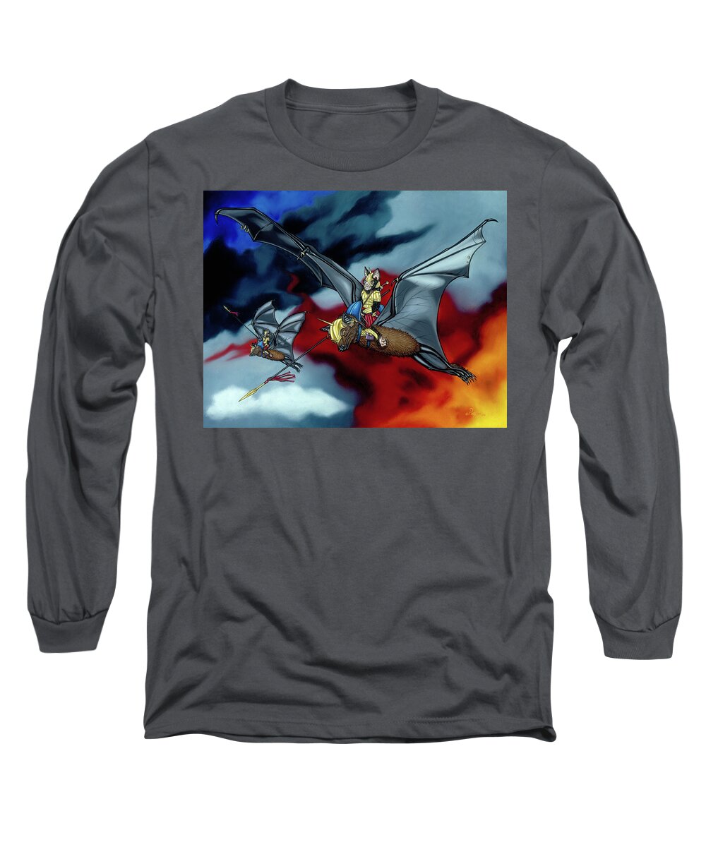  Long Sleeve T-Shirt featuring the painting The Bat Riders by Paxton Mobley