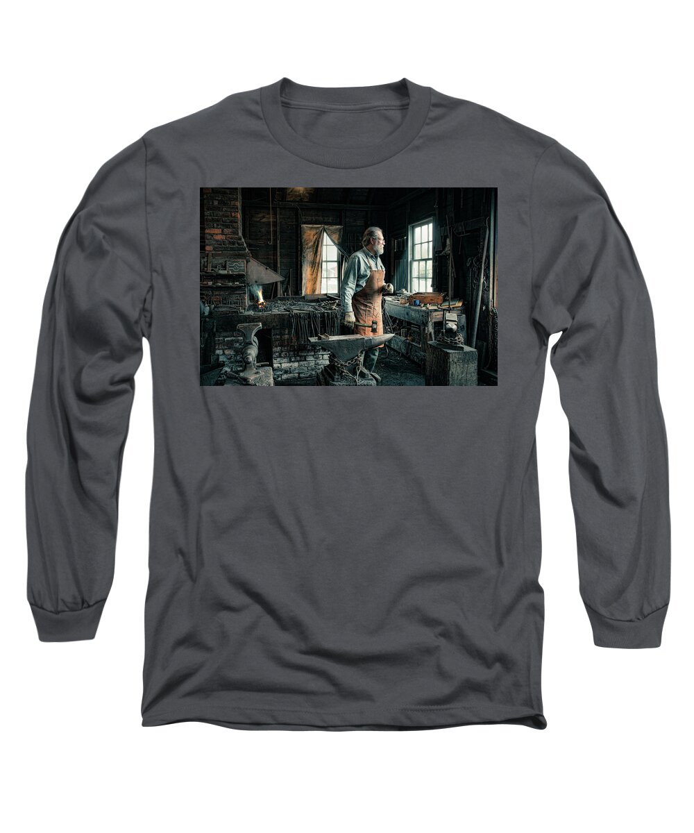 Shipsmith Long Sleeve T-Shirt featuring the photograph The Blacksmith - Smith by Gary Heller