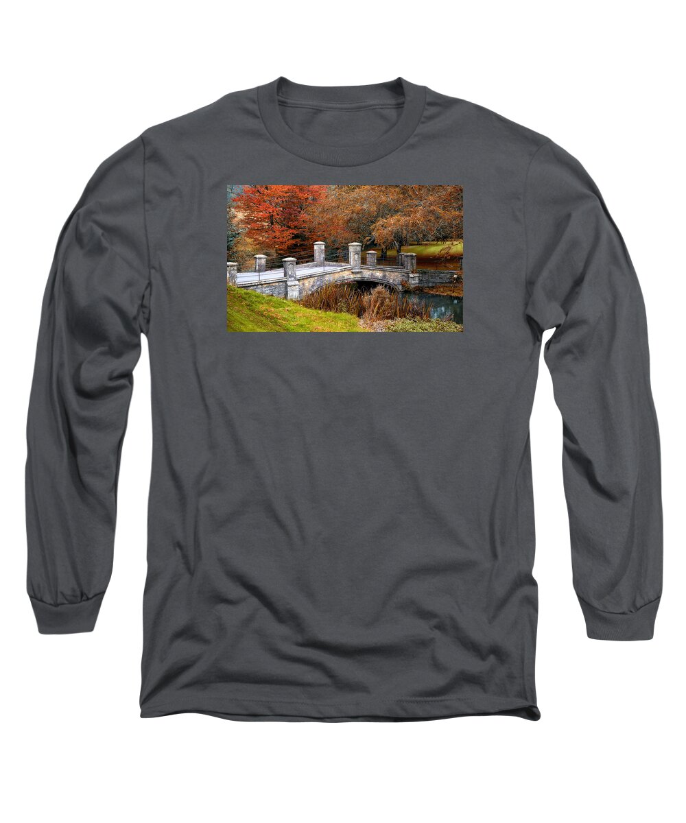 Autumn Long Sleeve T-Shirt featuring the photograph The Bridge to Autumn by Mike Hope by Michael Hope