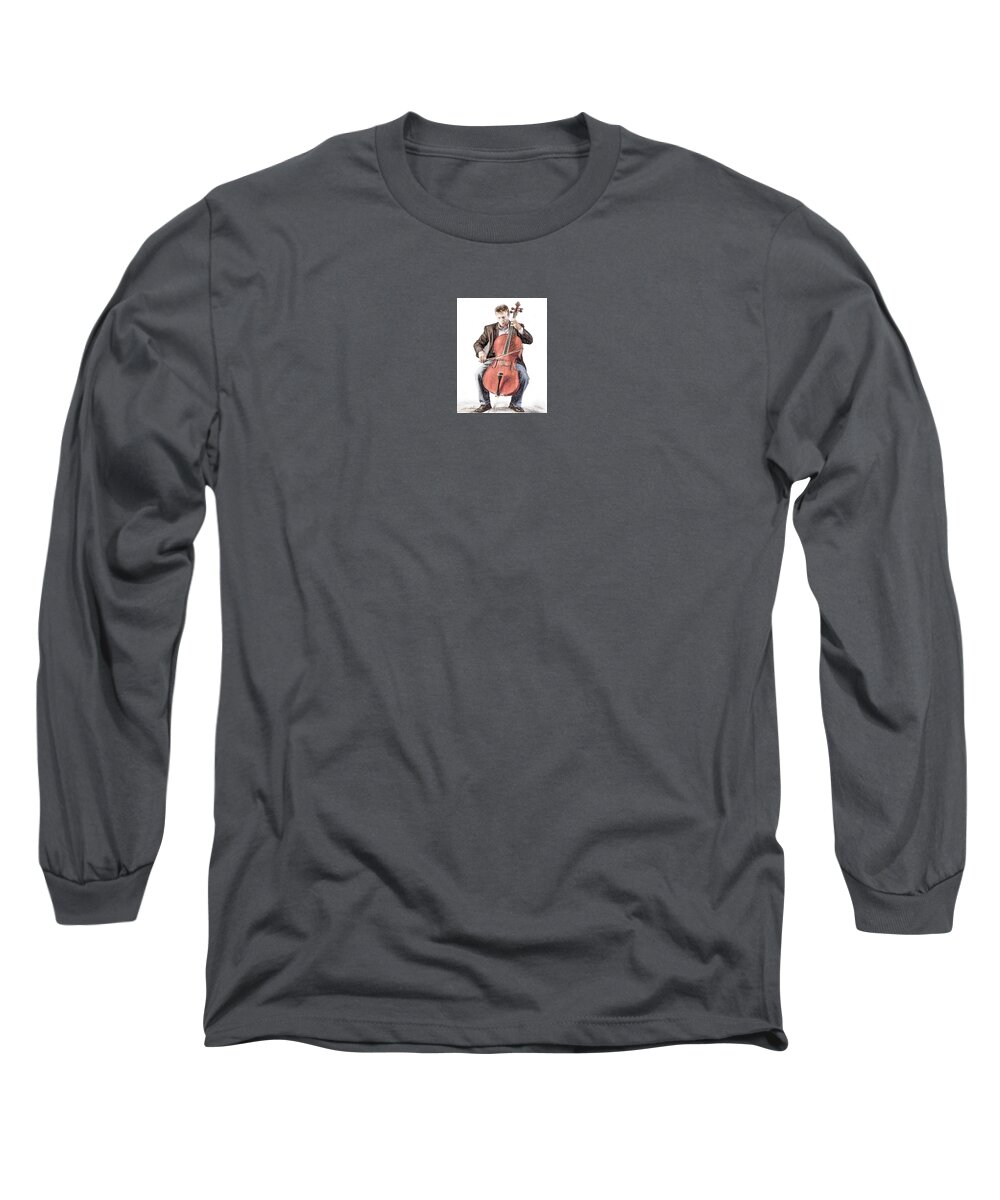 Bow Long Sleeve T-Shirt featuring the photograph The Cello Player in Sketch by David and Carol Kelly