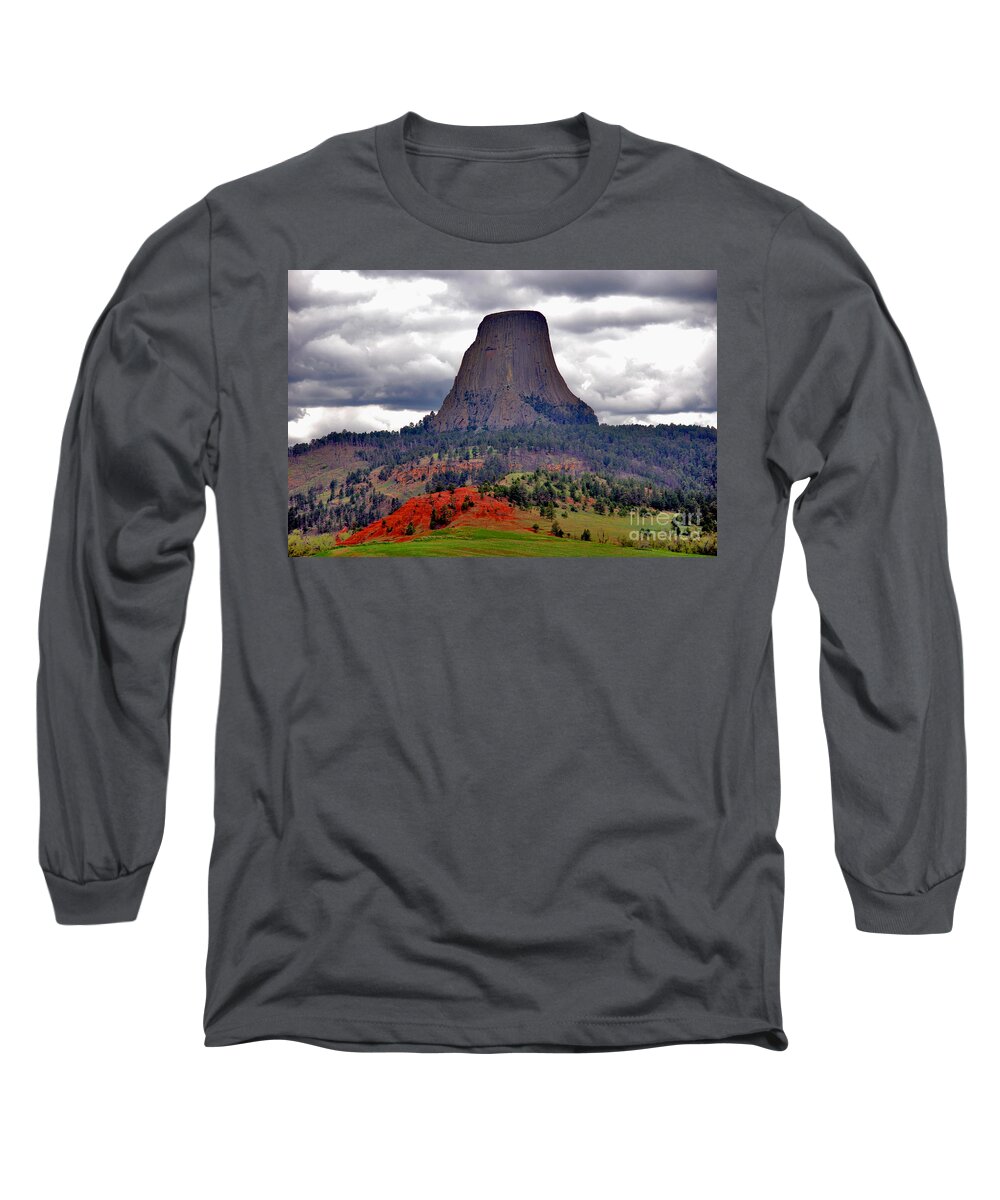 Landmark Long Sleeve T-Shirt featuring the photograph The Devils Tower WY by Susanne Van Hulst