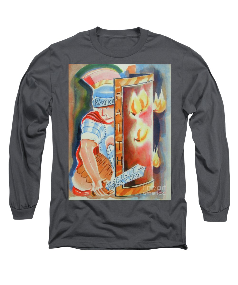 The Fiery Darts Of The Evil One 3 Long Sleeve T-Shirt featuring the painting The Fiery Darts of the Evil One 3 by Kip DeVore