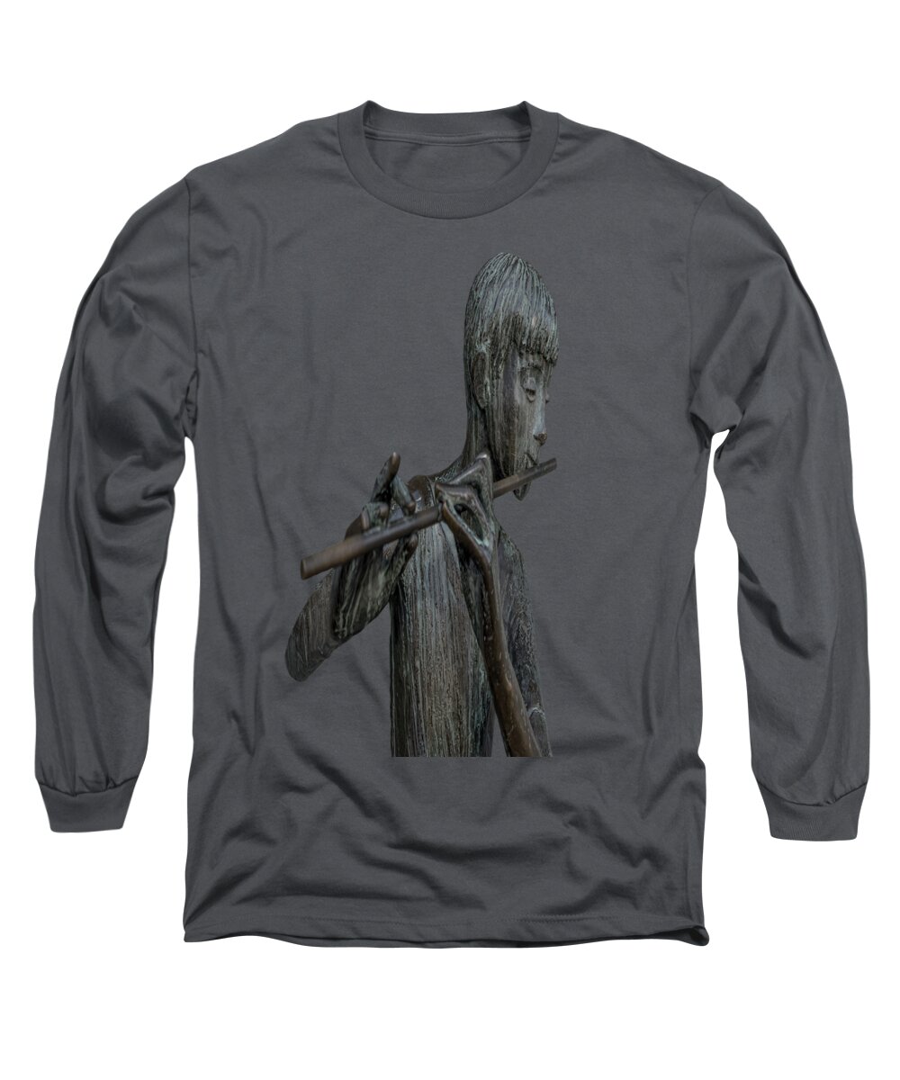 Flute Long Sleeve T-Shirt featuring the painting The flute Player by David Dehner